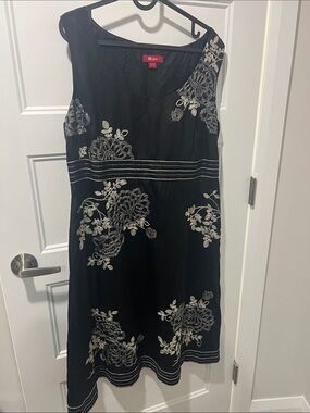 Monsoon Black Midi Dress with Silver Floral Embroidery